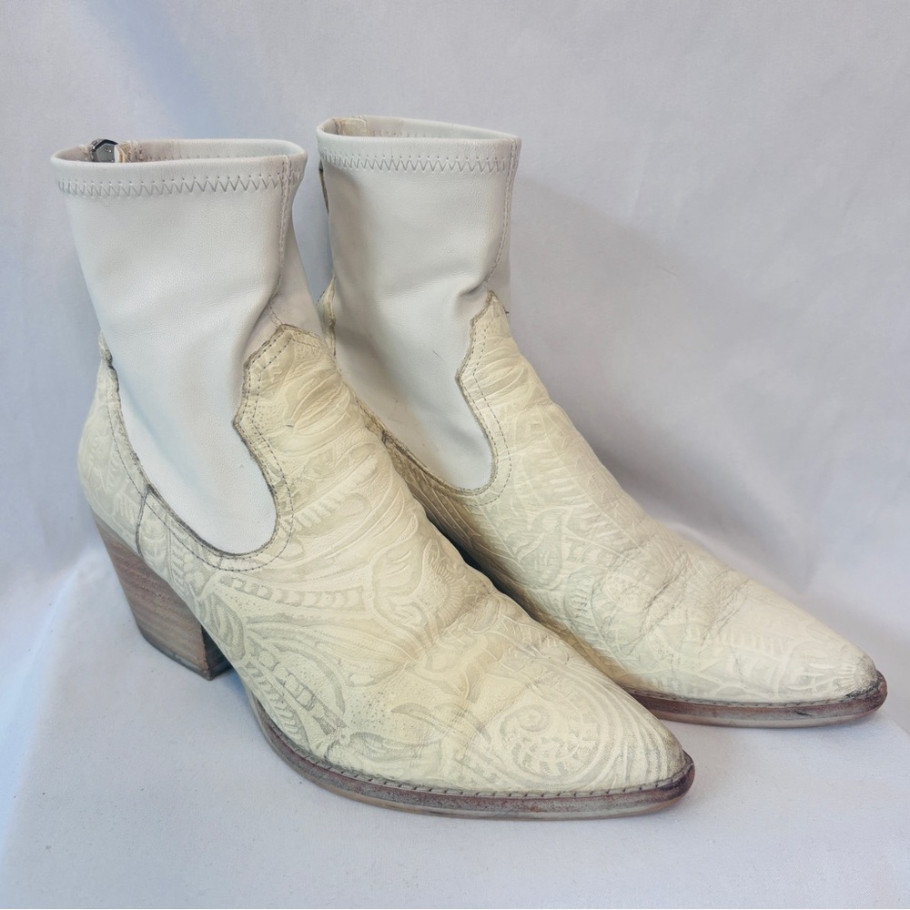 Dolce Vita Boho Cream Embossed Leather Ankle Boots 8